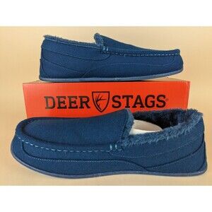 DEER STAGS Slipperooz Spun Slipper Mens 9 M Blue Felt Faux Fur Slip On Shoes